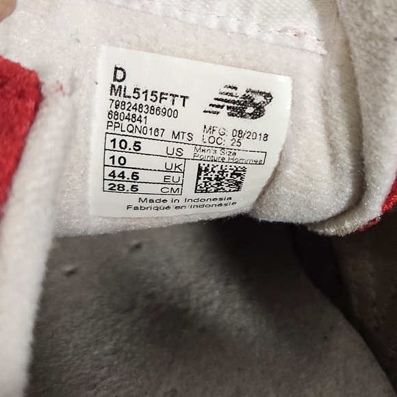 New Balance 515 Retro Old School Sneaker Red/White Casual Size 10.5 - Picture 8 of 9